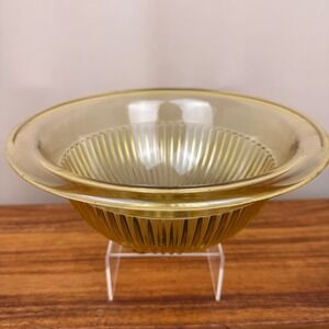 Federal Glass Amber Yellow Ribbed Fluted Serving Bowl Vintage